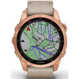 Garmin Fenix 7s Sapphire Solar Rose Gold Titanium / Limestone Leather Band 