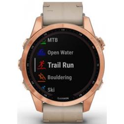 Garmin Fenix 7s Sapphire Solar Rose Gold Titanium / Limestone Leather Band 