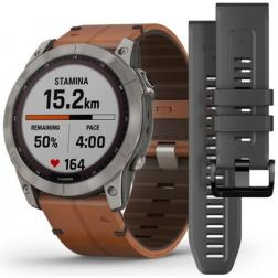 Garmin Fenix 7x Sapphire Solar Titanium / Chestnut Leather Band 